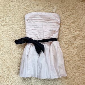 Hollister Strapless White Dress with Navy Bow